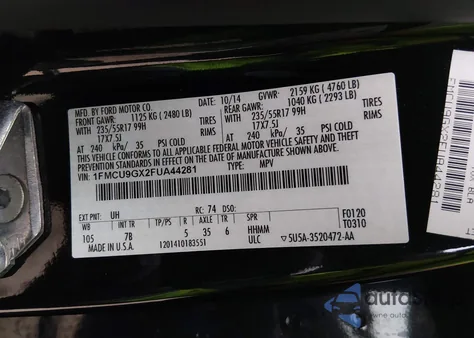 2015 Ford Escape Se from USA, damaged, VIN 1FMCU9GX2FUA44281